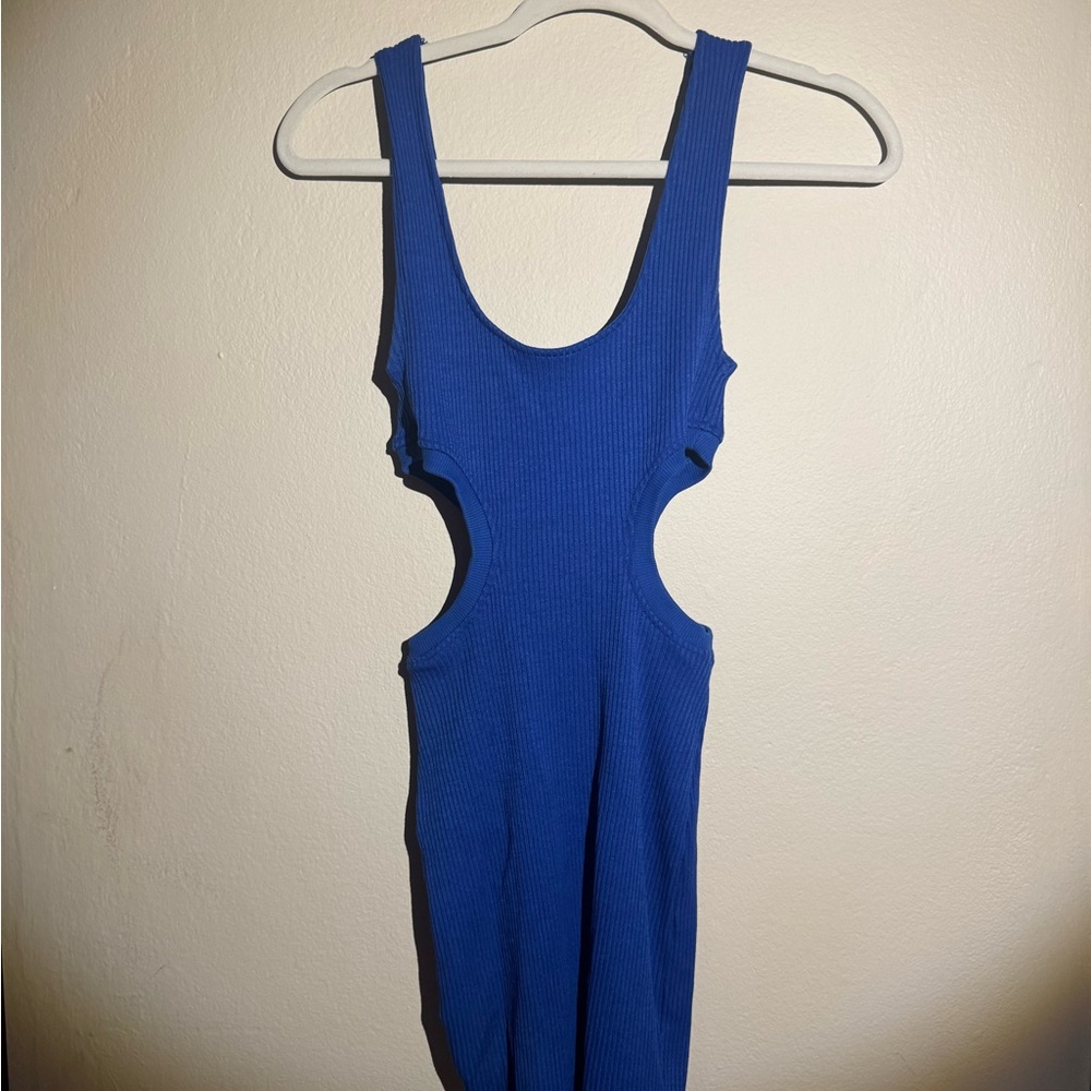 Zara Blue Bodycon Dress with Scoop Neck and Cutouts